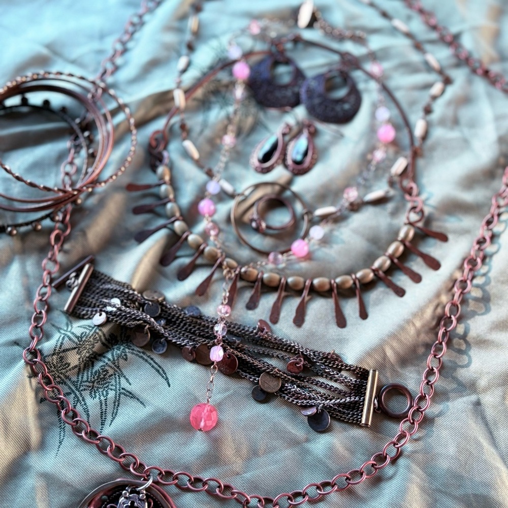 Jewelry bundle copper bronze necklace bracelet earrings lot steampunk princess